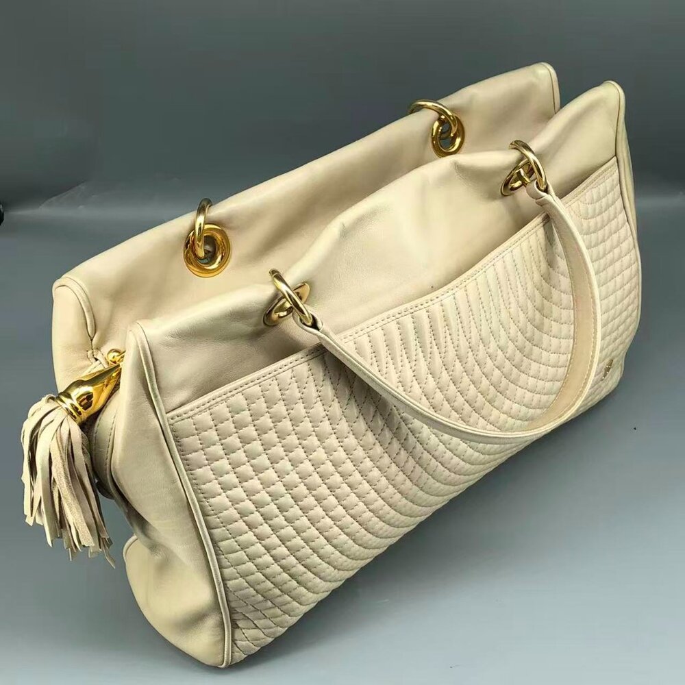 Bally Beige Quilted Lambskin Leather Bag